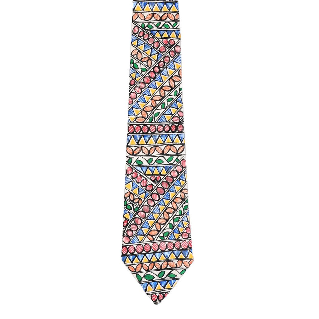 Pure Cotton Handmade madhubani Tie Multi Colour Elegance for Formal and Business Wear, Handcrafted, Handpainted SH (Size standard) view 2
