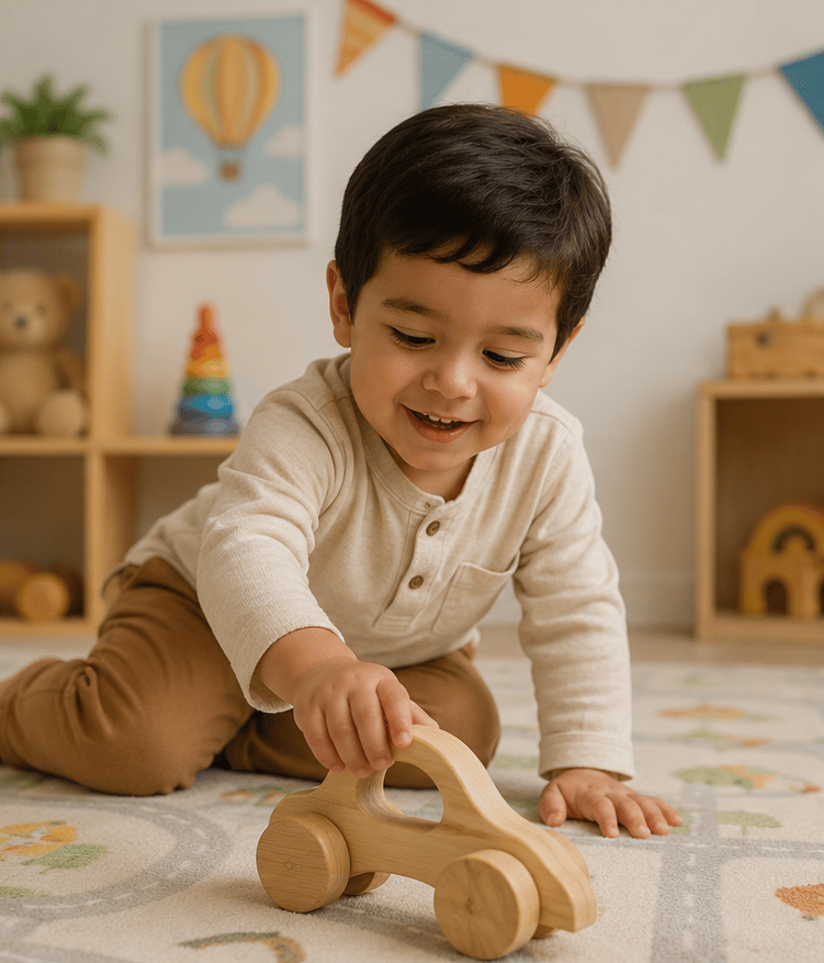Handcrafted Natural Wood Toy Car view 2