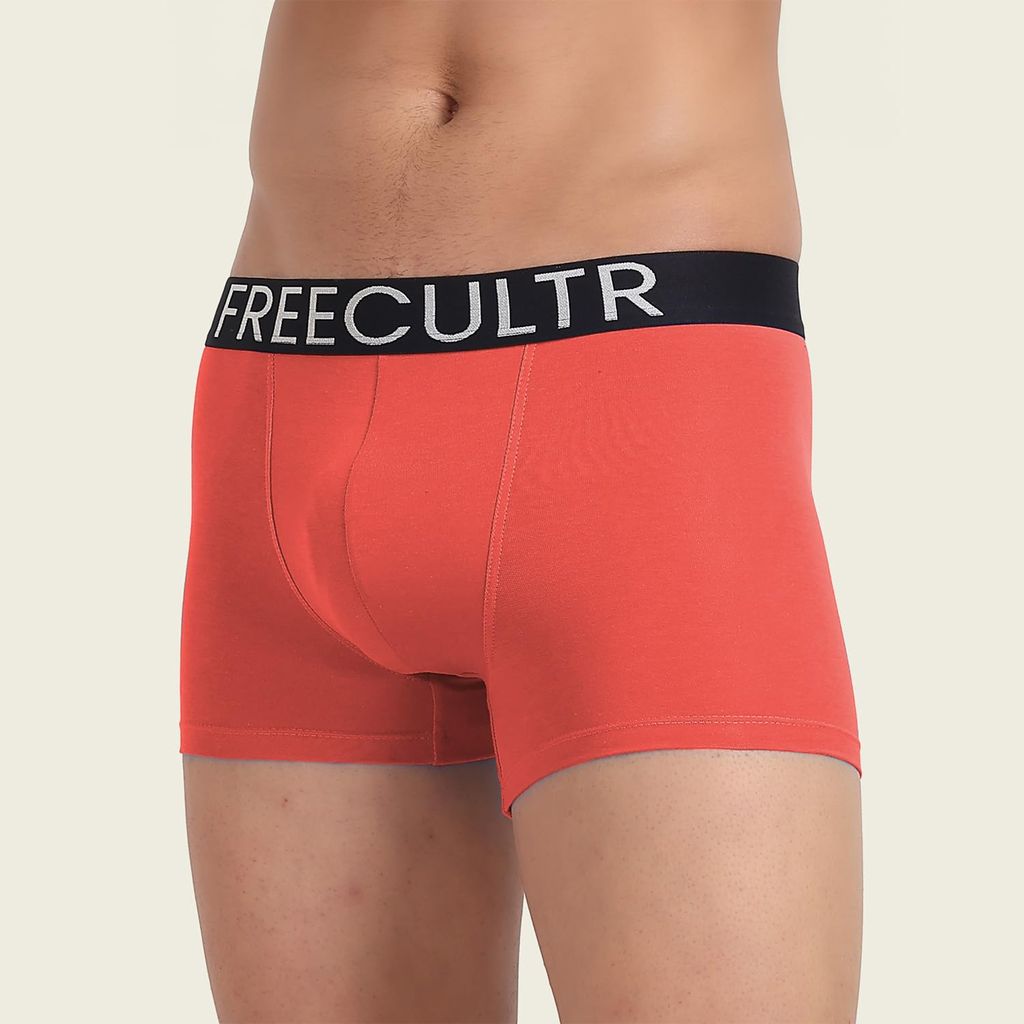 Freecultr Men's Underwear Organic Cotton (Ultrasoft Waistband) Premium Snug-Fit Trunk Pack of 2-Coral,Shadow Blue view 2