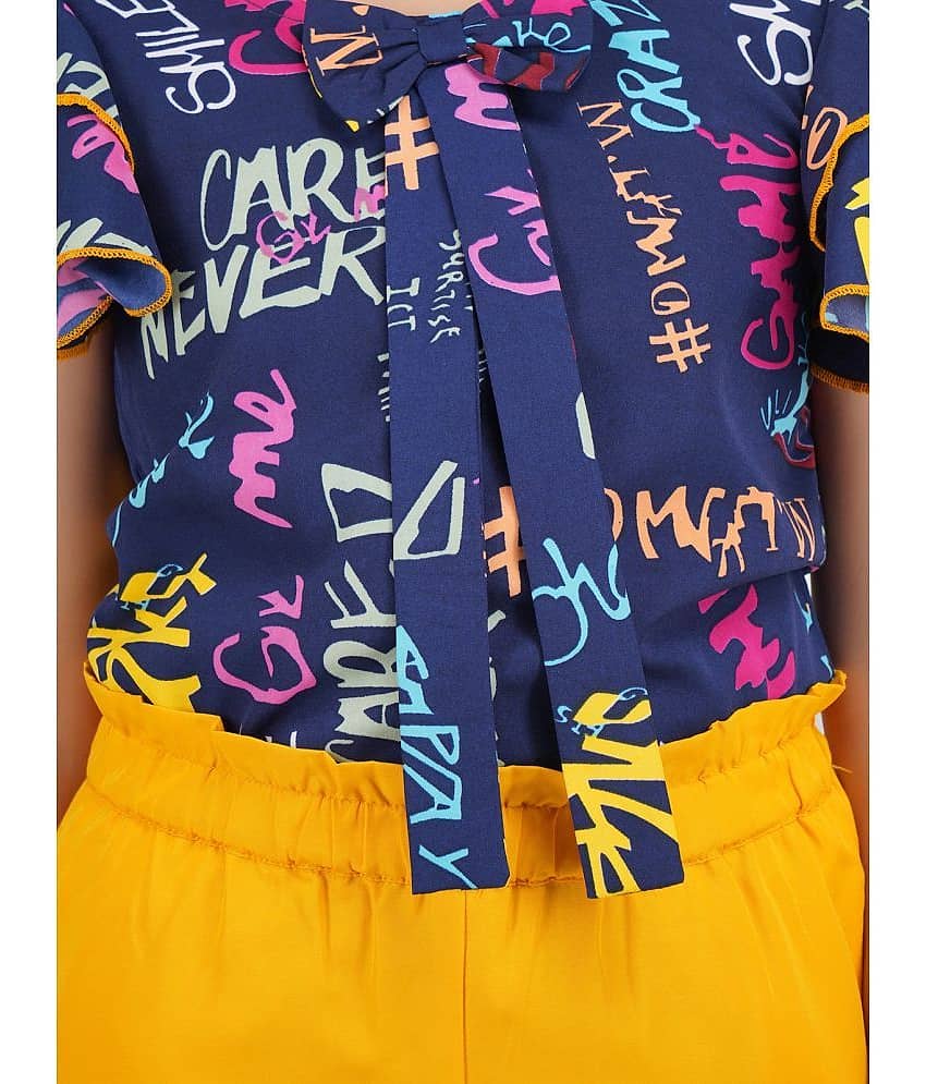Being Naughty Pack of 1 Girls Polyester Top With Capris ( Blue & Yellow ) view 2