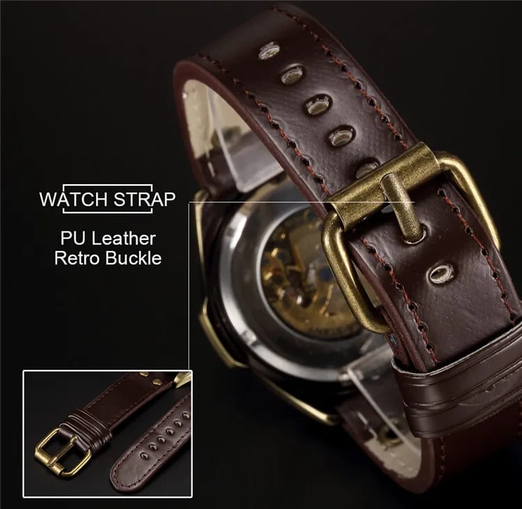 Forsining Skeleton Genuine Leather Série Mystère d'Art Vintage Engraved Rotatable Bezeled Self Winding Automatic Tourbillon Blue Moon Mechanical Analog Watch - For Men view 2