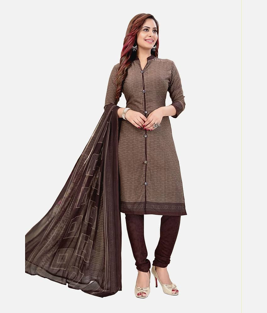 Kkrish Unstitched Crepe Striped Dress Material - Brown ( Pack of 1 )
