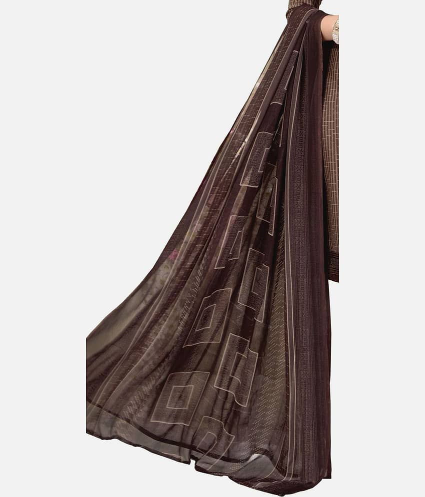 Kkrish Unstitched Crepe Striped Dress Material - Brown ( Pack of 1 ) view 2