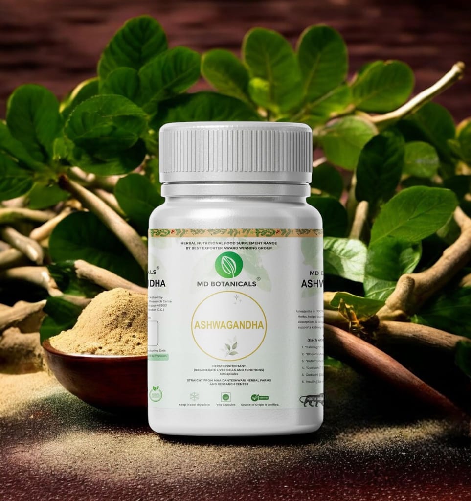 MD Botanicals Ashwagandha Capsules Natural Stress Relief & Energy Booster(60 Caps) | 100% Pure Ashwagandha Root Extract | Boosts Immunity & Stamina | Rejuvenates Mind & Body | No Preservatives