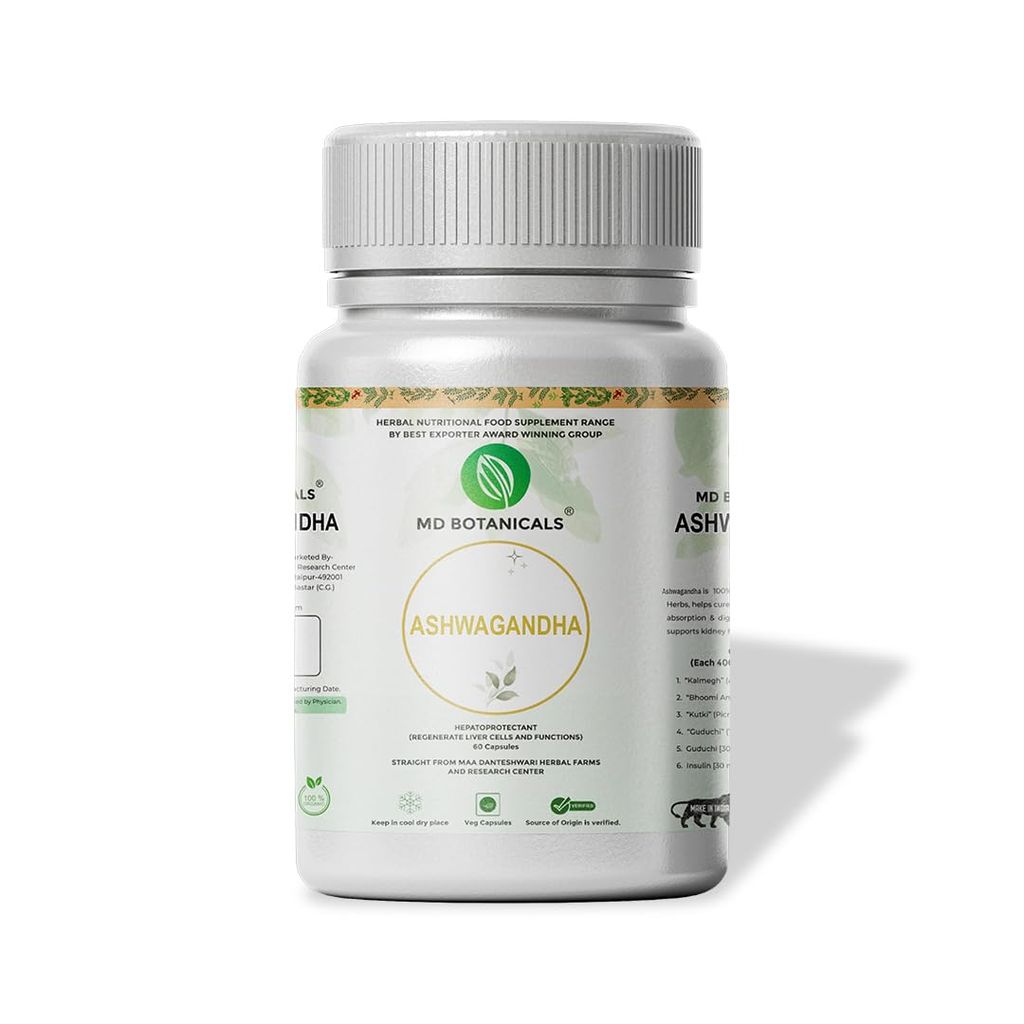 MD Botanicals Ashwagandha Capsules Natural Stress Relief & Energy Booster(60 Caps) | 100% Pure Ashwagandha Root Extract | Boosts Immunity & Stamina | Rejuvenates Mind & Body | No Preservatives view 2