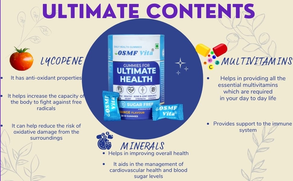 OSMF Vita Gummies For Ultimate Health Lycopene Antioxidant + Multivitamin Supplement – Great for Heart Health, Prostate Health, Immunity booster, Bones, Joint & Muscle Strength, Skin Health, diabetes and Eyesight Support. 30 Sugar Free Gummies view 2