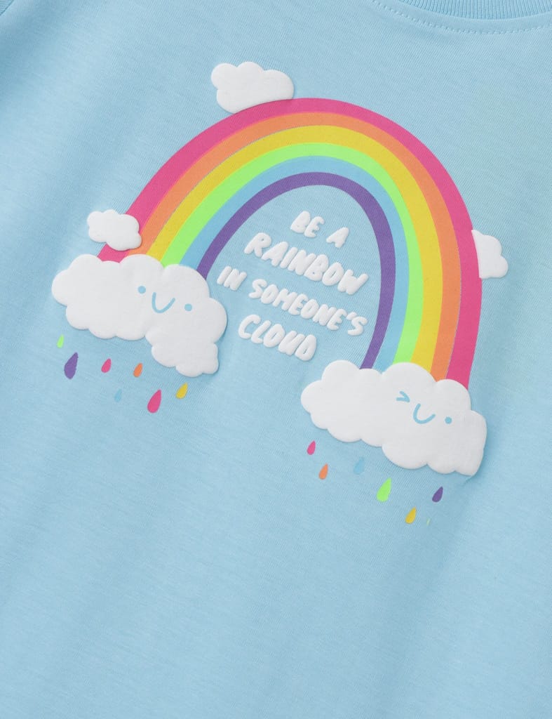 Girls T shirt Cotton Atomizer Blue Rainbow and Cloud print view 2