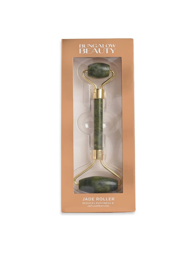 Bungalow Beauty Jade Roller, Double-Ended Facial Massage Tool, Gold and Green view 2