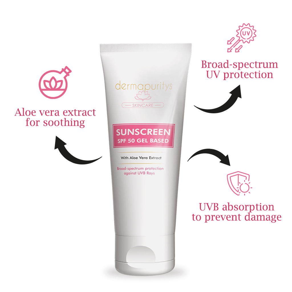 Derma Puritys Sunscreen SPF 50 Gel Based, With Aloe Vera Extract, Protection against UV rays, Non-Greasy, Quick Absorbing, For all Skin Types - 100ml view 2