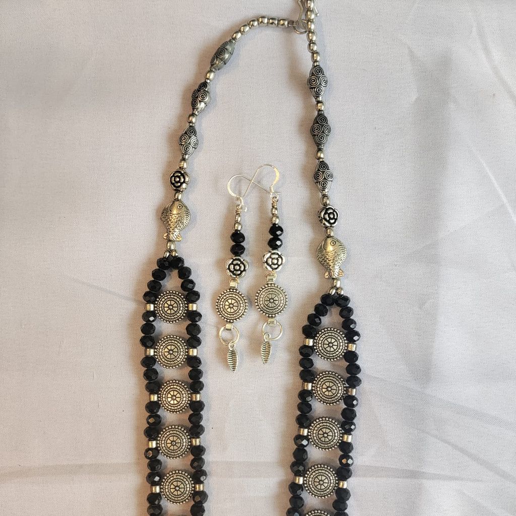 German Silver Pendant with crystal beads (Necklace with earrings ) view 2