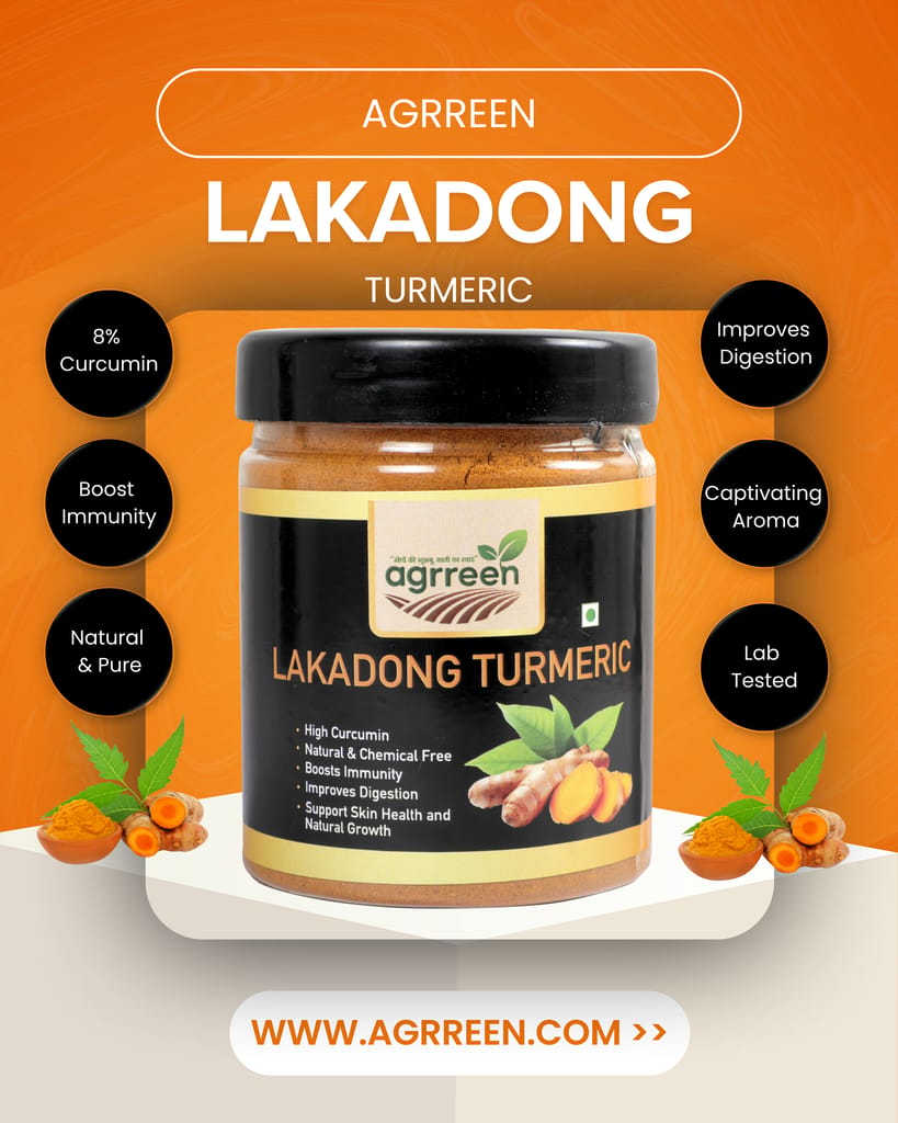 Agrreen Premium Lakadong Turmeric Powder - High Curcumin, Natural & Chemical Free