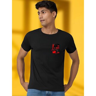 Casualbud BLACK Polyester Printed Regular Fit Tshirt for Men