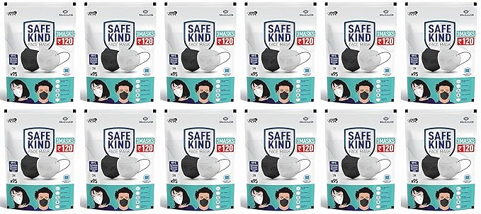 SafeKind N95 Face Masks with 5 Layer Protection (2 Black + 1 White) Pack of 2