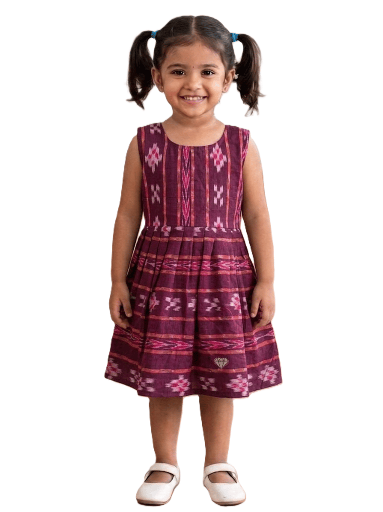 GHL GUENDICHAHAAT Sambalpuri Certified Handloom Cotton Girl's Frock | Ikat Ethnic Wear Dress for Kids | Comfortable Traditional Outfit for Girls
