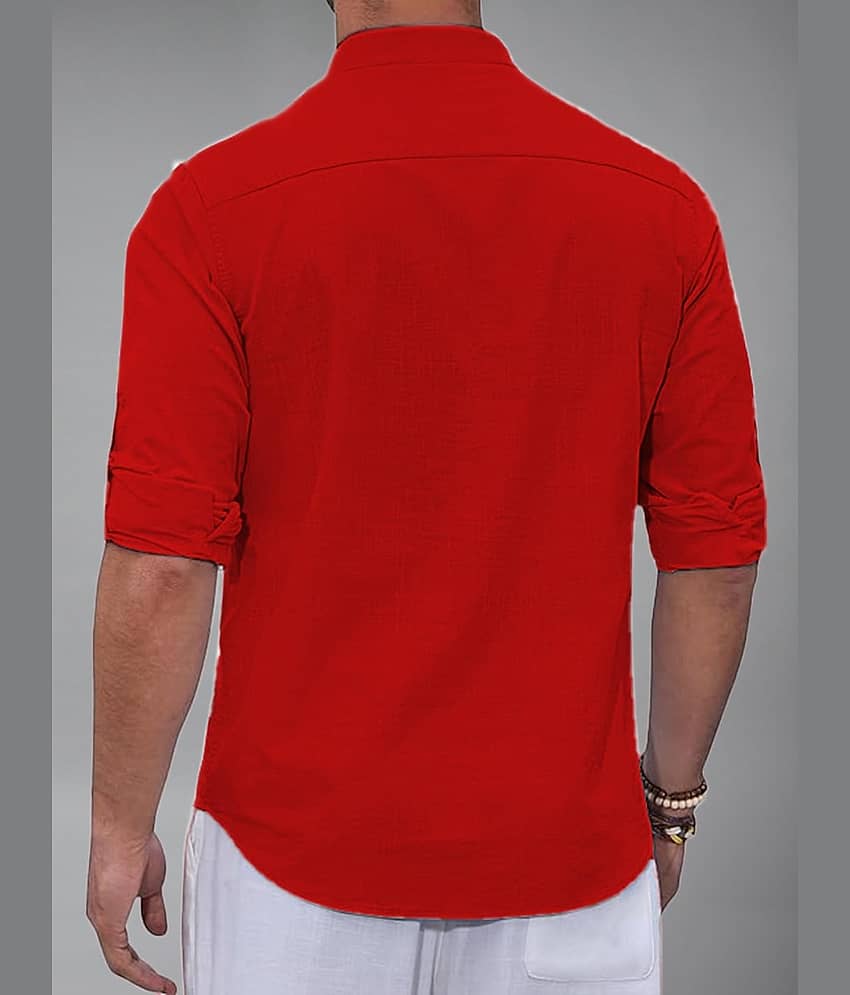 BHUVIKOO Cotton Blend Plain Shirt Style Kurta For Men ( Orange ) view 2