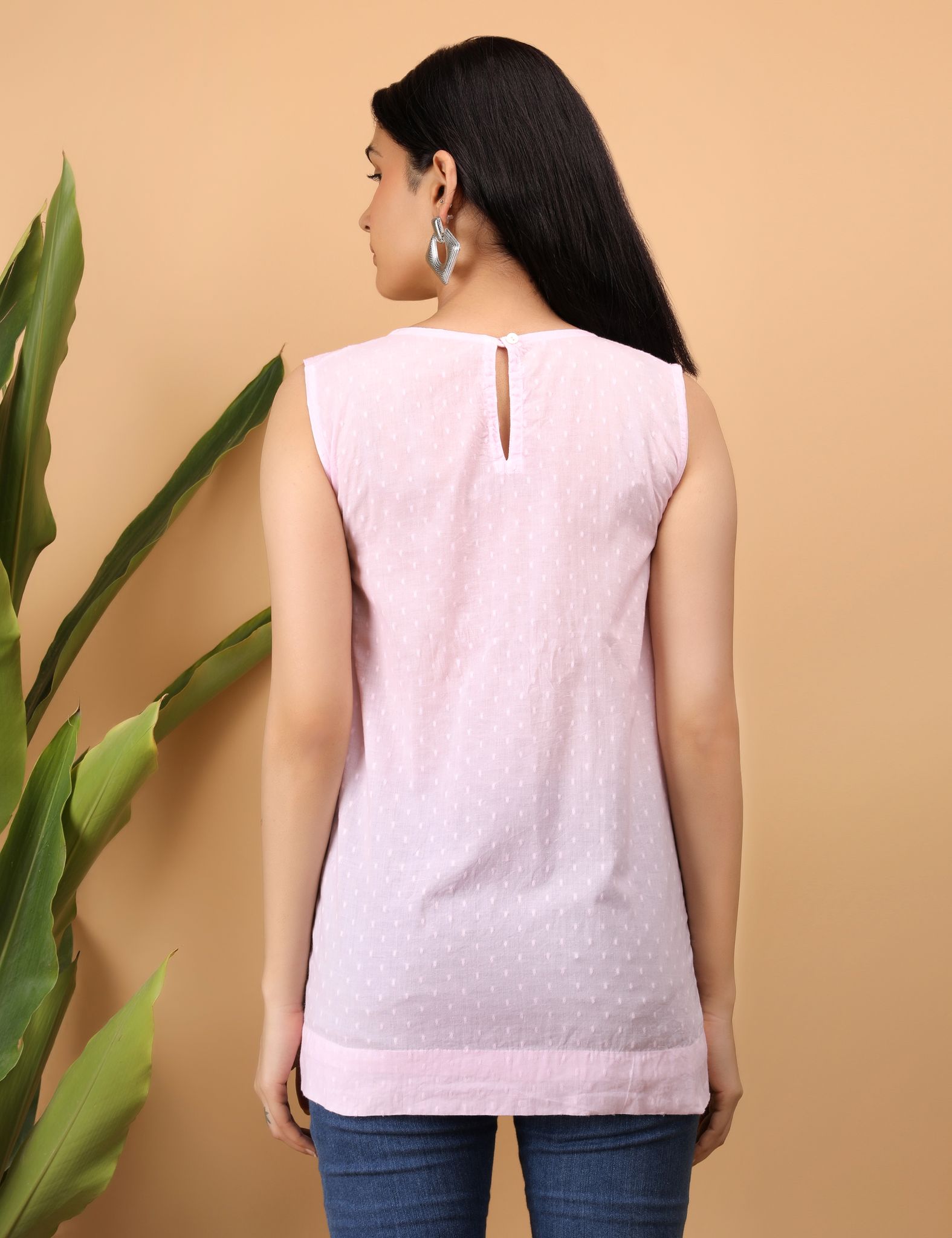 Shwet Women Pink Chikankari Sleevless Top view 2