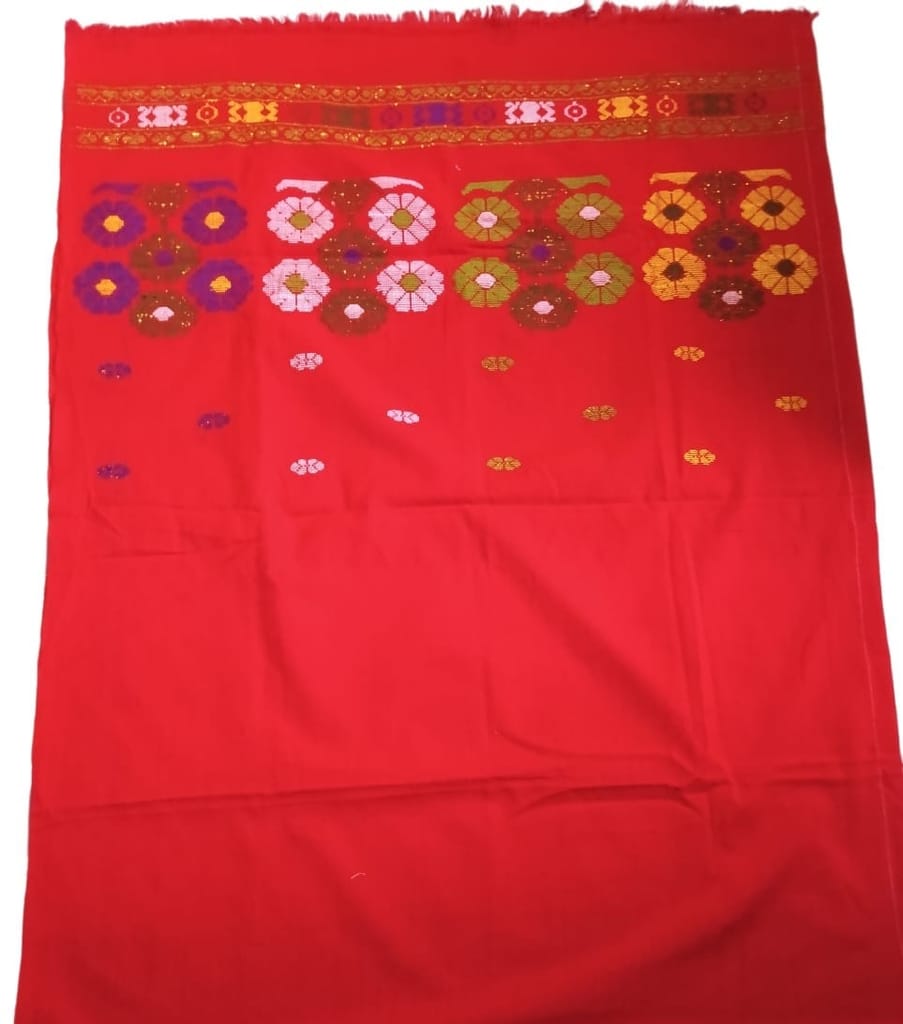 Asomi Cotton Handloom Karbi Assamees mekhela sador(Red) view 2