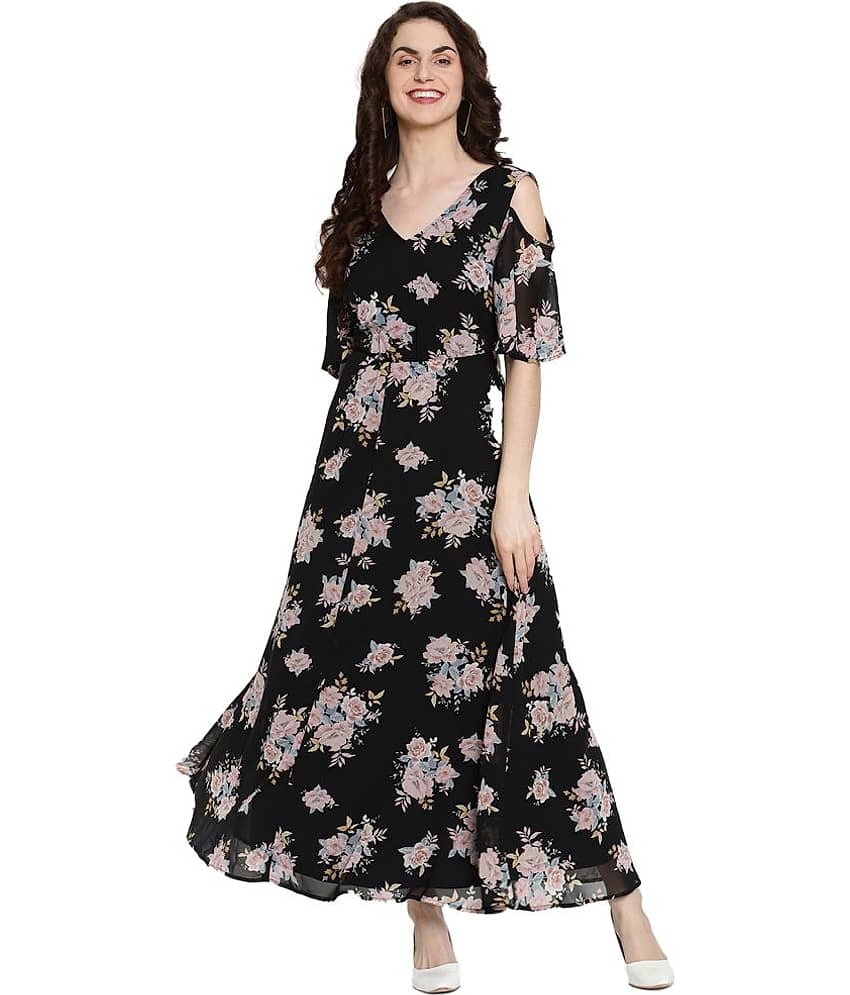 MsFQ Women Polyester Fit & Flare Dress ( Black )