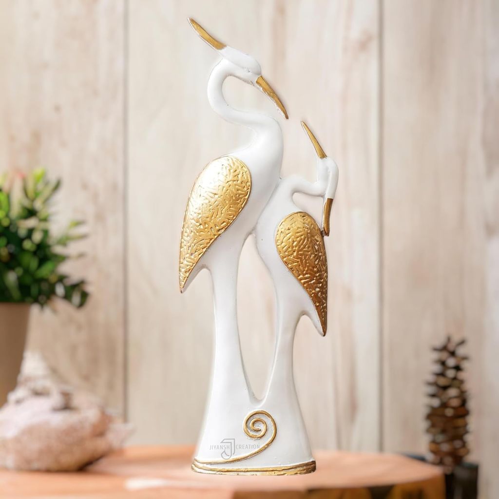 Bharat Saini Art ; White Swan Pair, Kissing Swan Duck Couple Statue - Decorative Item for Home Decor Living Room Bedroom | Handicraft Animal Figurine Antique Gift Item view 2