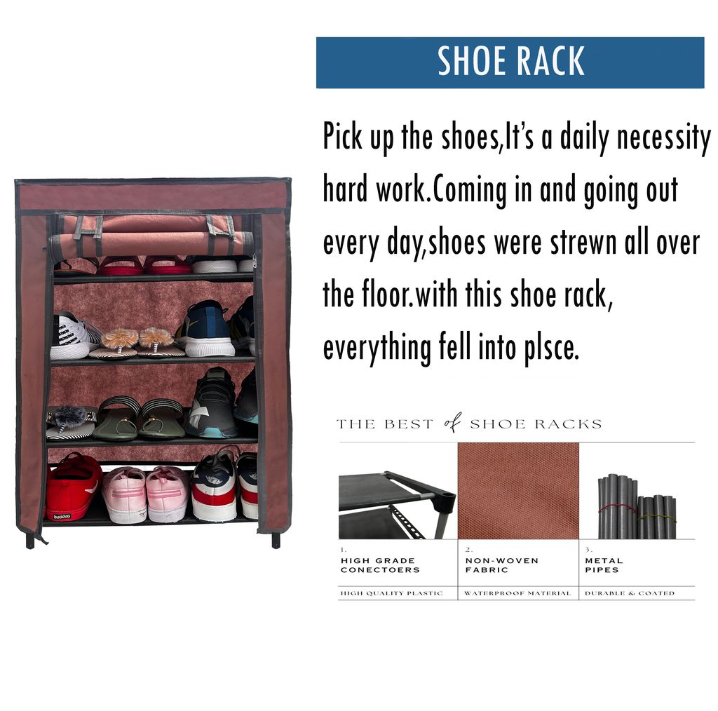 PHILOSHOP 5-Tier Metal Shoe Rack with Dustproof Cover – Space-Saving Storage Organizer for Entryway view 2