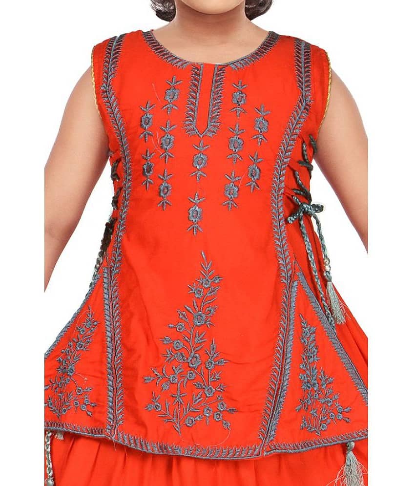 M.MONGELA DRESSES Cotton Blend Fit And Flare Dress For Girls ( Pack of 1 , Orange ) view 2
