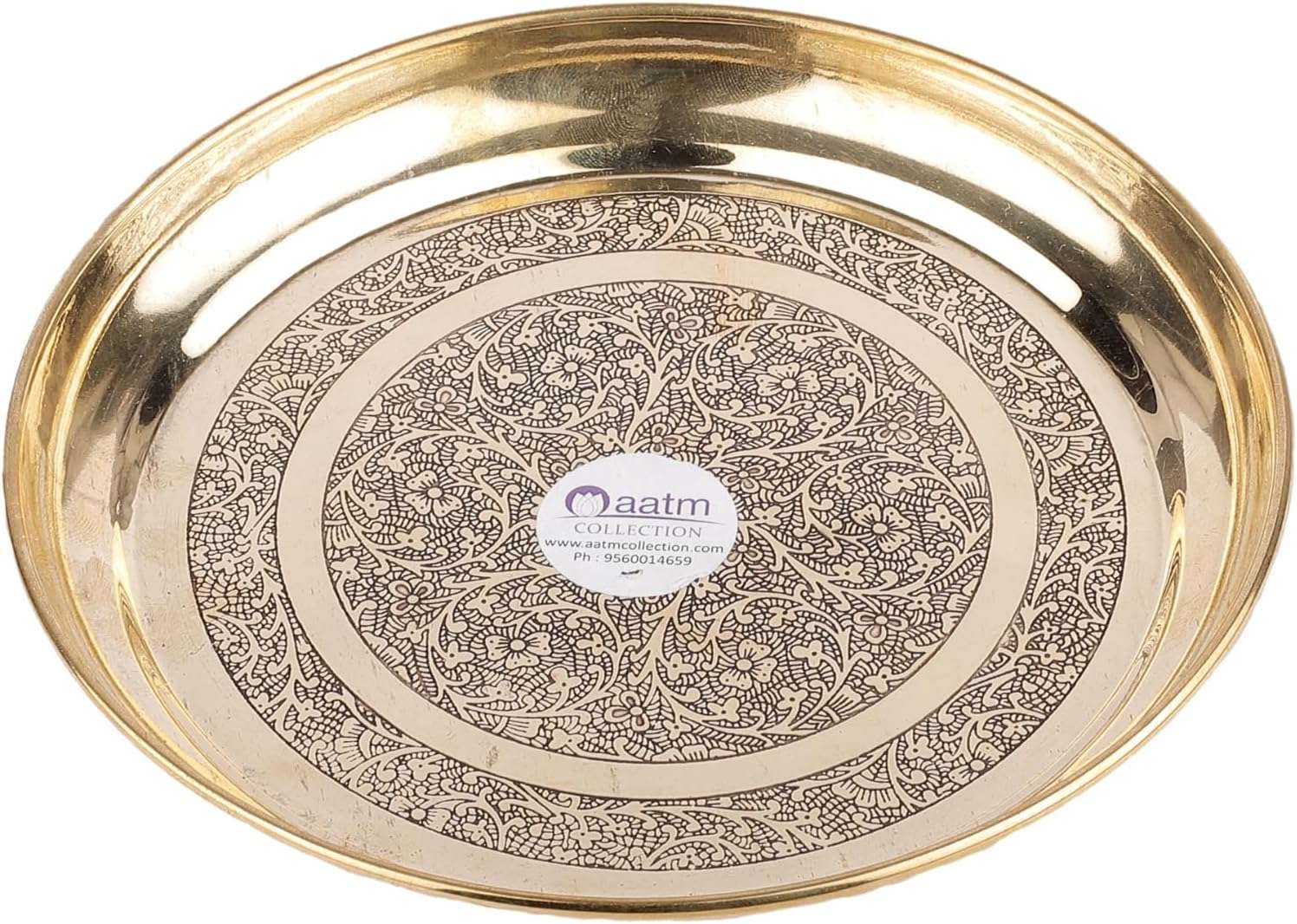 Aatm Pure Brass Embossed Flower Design Thali - 6-Inch Handmade Nakshi Plate - Puja, Dining and Decorative Tableware - Festive Gift and Home Décor