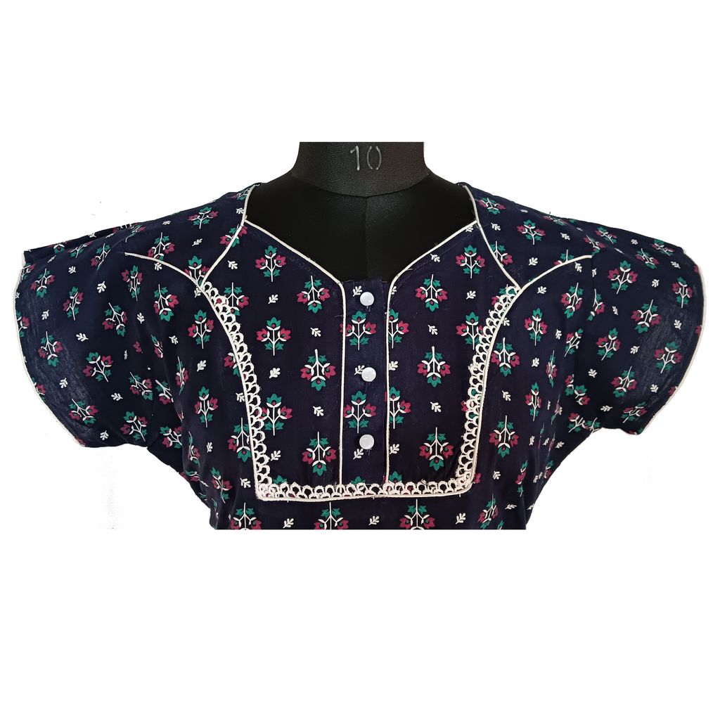 Keshav pure cotton dark print xl size v neck eith button women nighty view 2