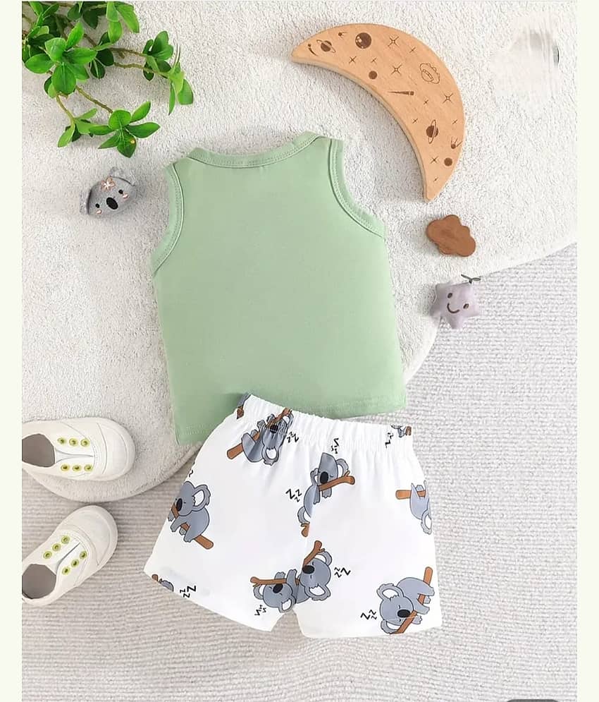 MUSNAH GARMENTS Pack of 1 Boys Cotton T-Shirt & Shorts Set ( Green ) view 2