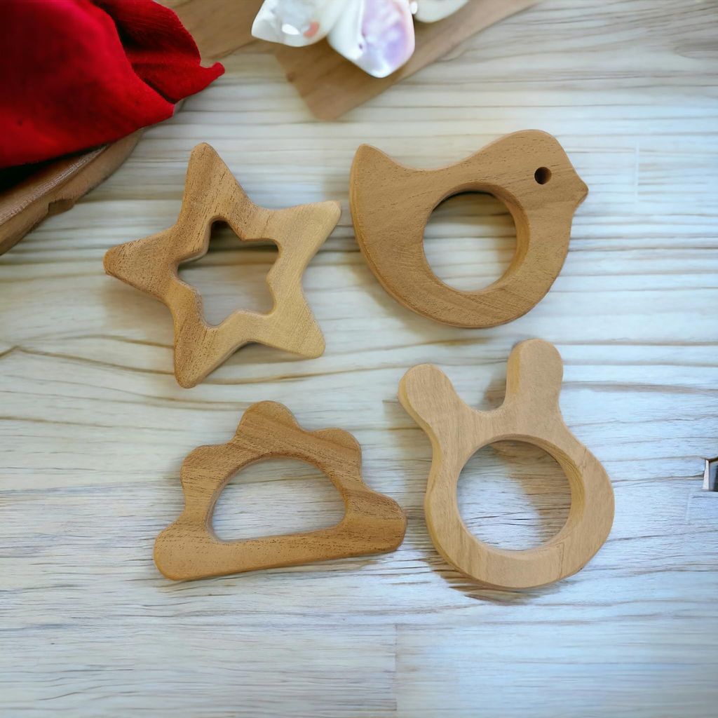 neemtoys Neem Wood Teethers for Babies of Age 0 to 3 Years | Pure Organic Teething Toys for Infants |Star, Cloud, Rabbit & Dove Shapes view 2