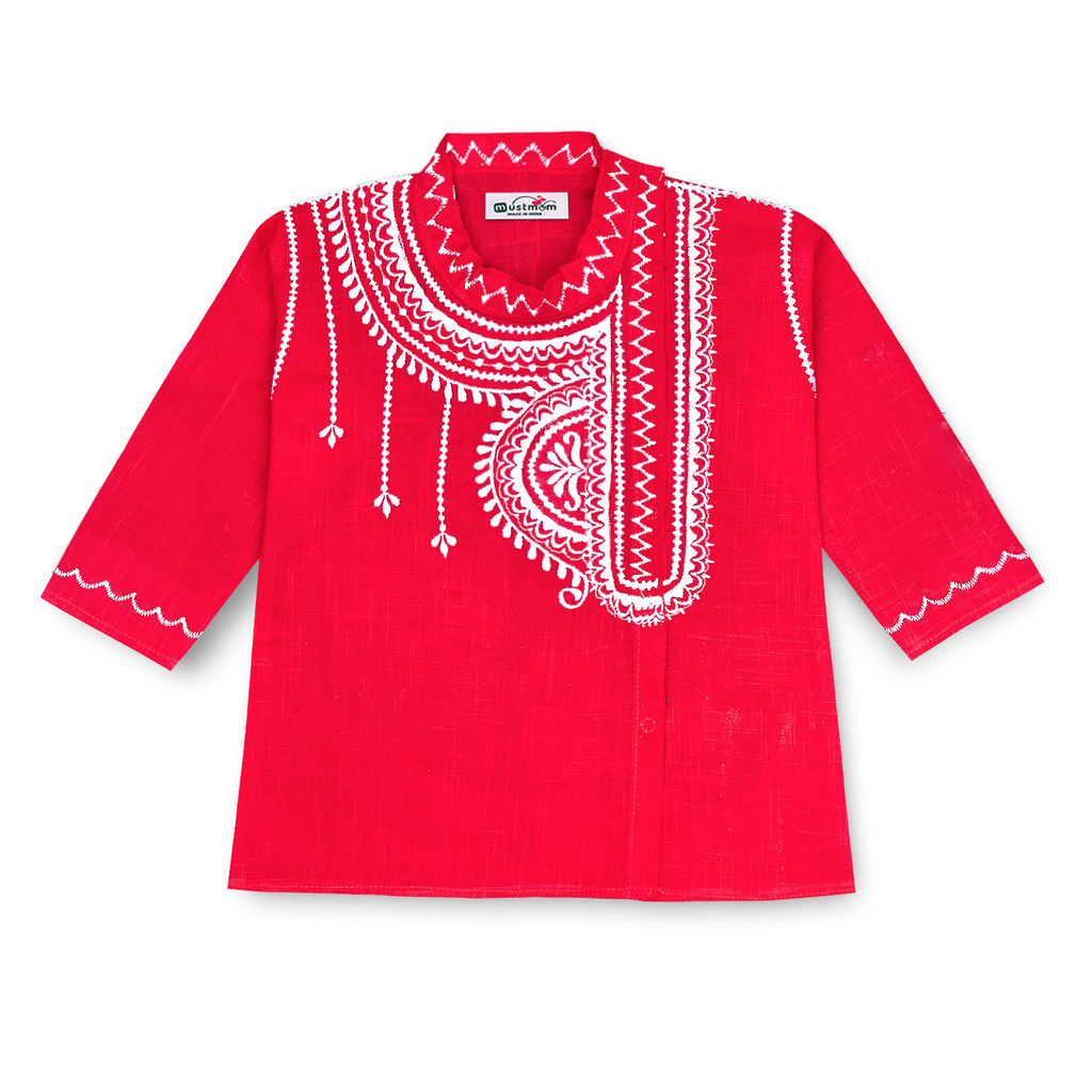 Mustmom Soft & Comfortable Traditional Embroidered Ethnic Dhoti Kurta Set for Baby Boy Annaprasana Choroonu Bhaatkhulai Rice Ceremony Weding Haldi Ceremony view 2