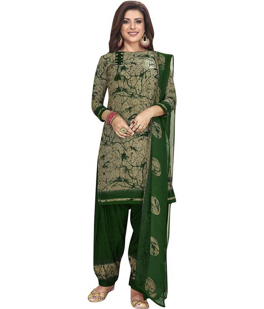 Jevi Prints Beige Crepe Unstitched Dress Material - Single