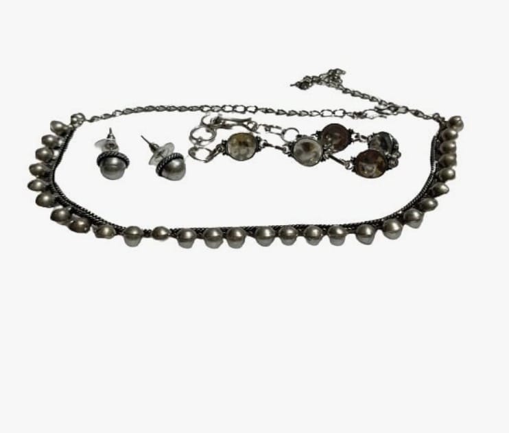 Kamaakshi Women's fancy Designer menakari & cubic zirconia stone Traditionsal Necklace Set With Earrings for womens & girls view 2