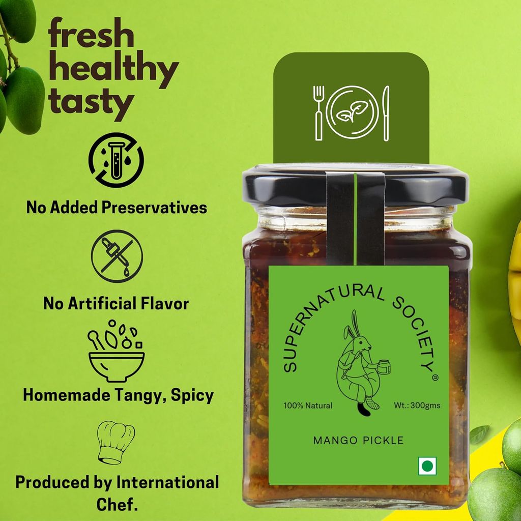 Supernatural Society - Homemade Mango Pickle 300g | Aam ka Achar & chutneys | Fresh Made with Mothers Guide Recipe Cold Pressed Mustard Oil view 2