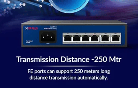 CP PLUS 4 Port PoE Switch CP-ANW-HP4H2-N65 with 2 Uplink Ports | 65W Total PoE Budget | 10/100 Mbps | 60W Max per PoE Port (BT) | 2 Years Warranty view 2