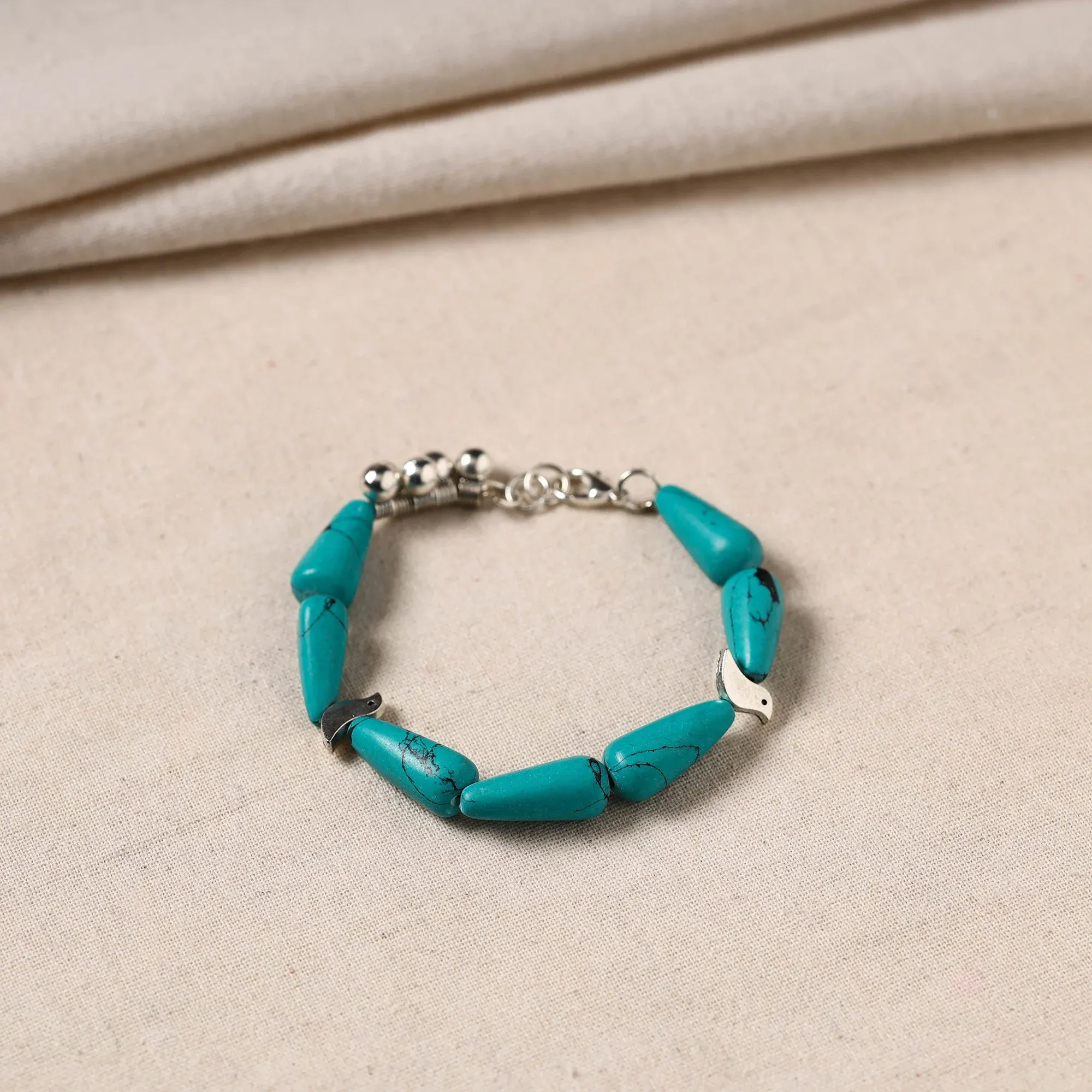 Green - Handmade German Silver Beaded Bracelet 03