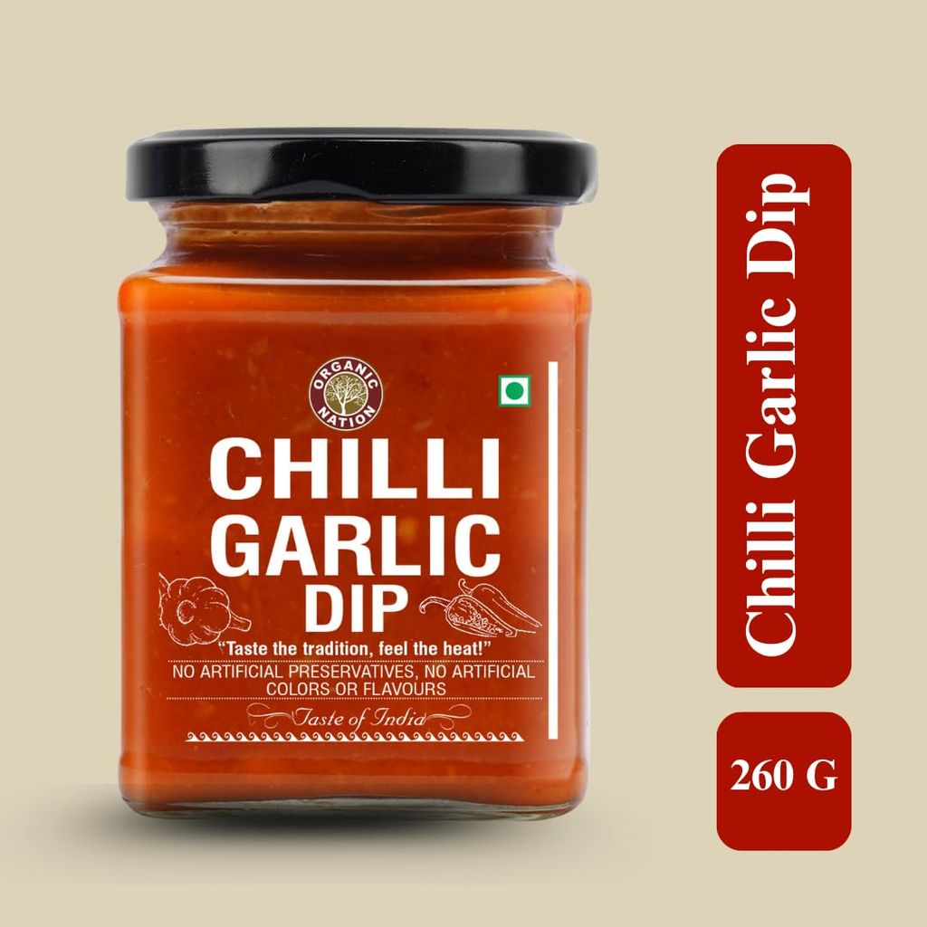 Organic Nation Chilli Garlic Dip | Homestyle Made with Red Chillies, Garlic & Aromatic Spices | No Added Preservatives, No Artificial Flavours | Traditional Recipe, 260g view 2
