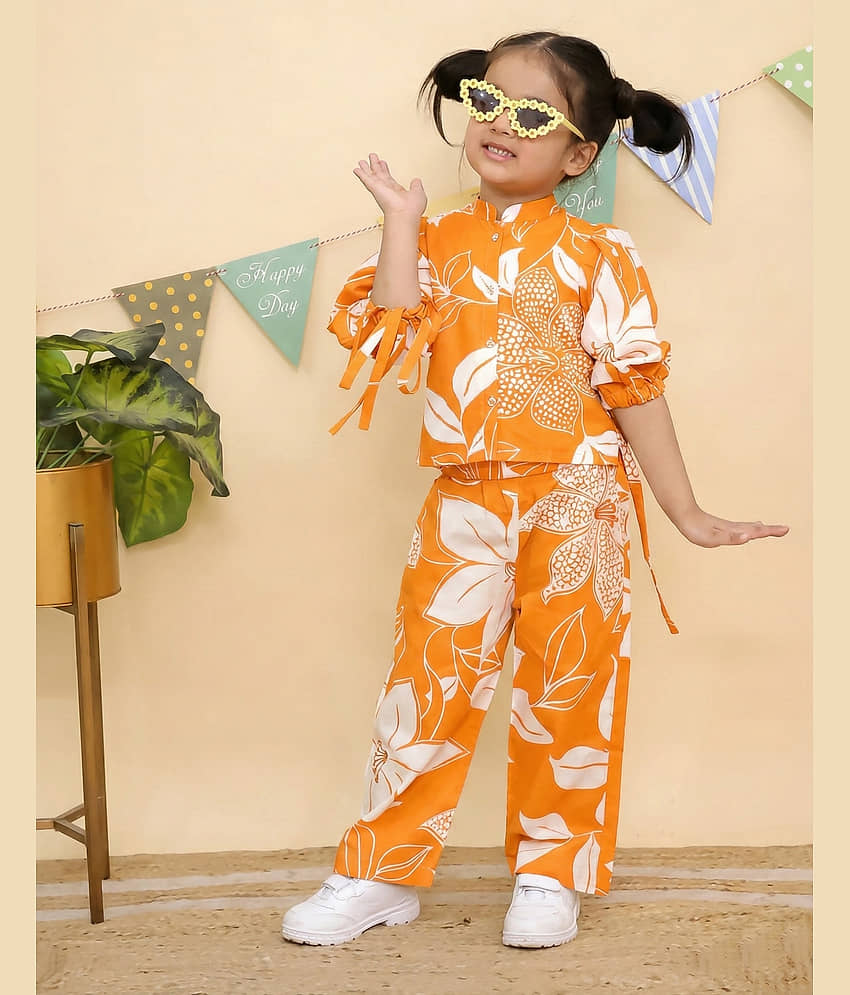 Aarya Designer Pack of 1 Girls Cotton Blend Shirt & Pant ( Orange )