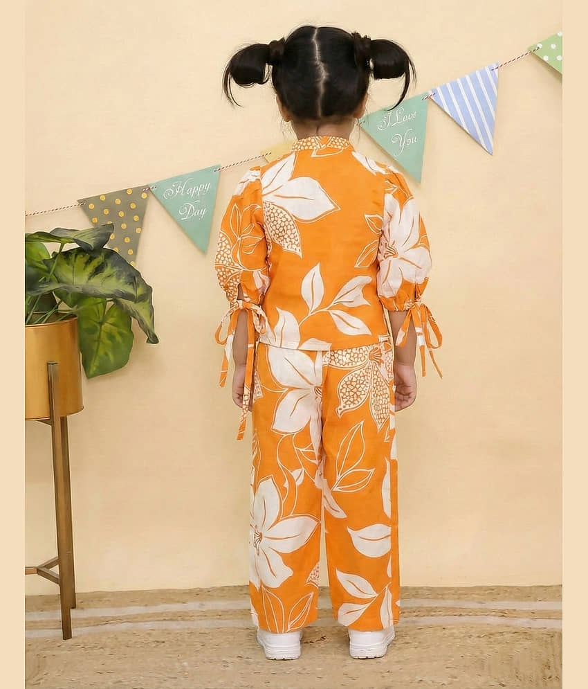 Aarya Designer Pack of 1 Girls Cotton Blend Shirt & Pant ( Orange ) view 2