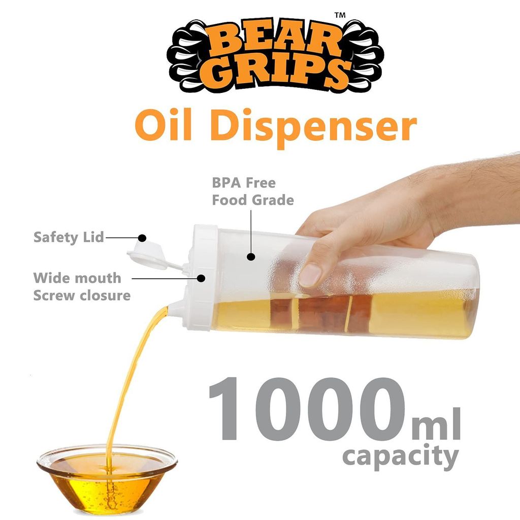 Bear Grips Plastic Oil Dispenser with lid - 1 L , Pack of 1 , White view 2