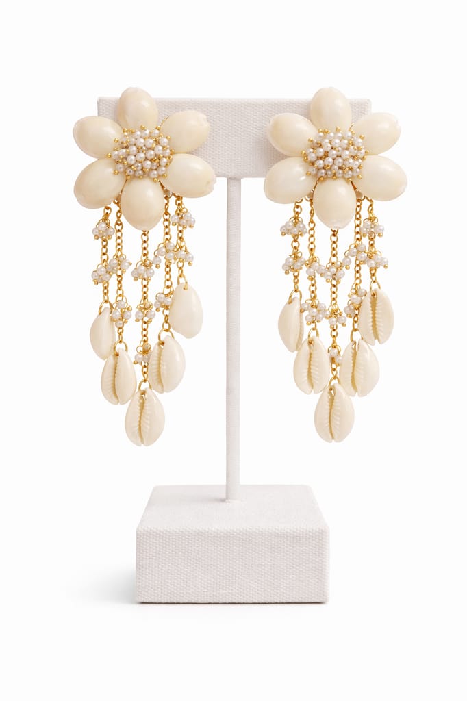 Elegant White Seashell & Pearl Drop Earrings view 2