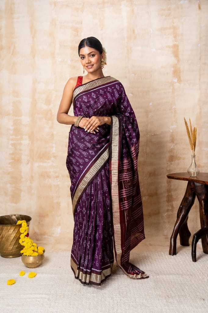 Heritage Violet & Red Silk Saree view 2