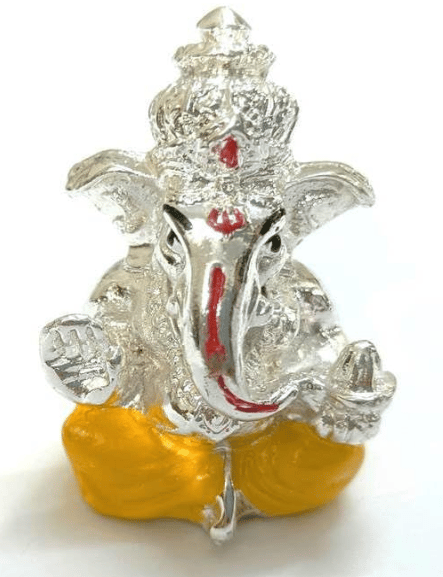 Ayushmann Traders Ganesh Idol Car Dashboard - Hindu Ganesha Statue India Ganpati Lord Murti Mandir Diwali Gifts Silver Yellow view 2