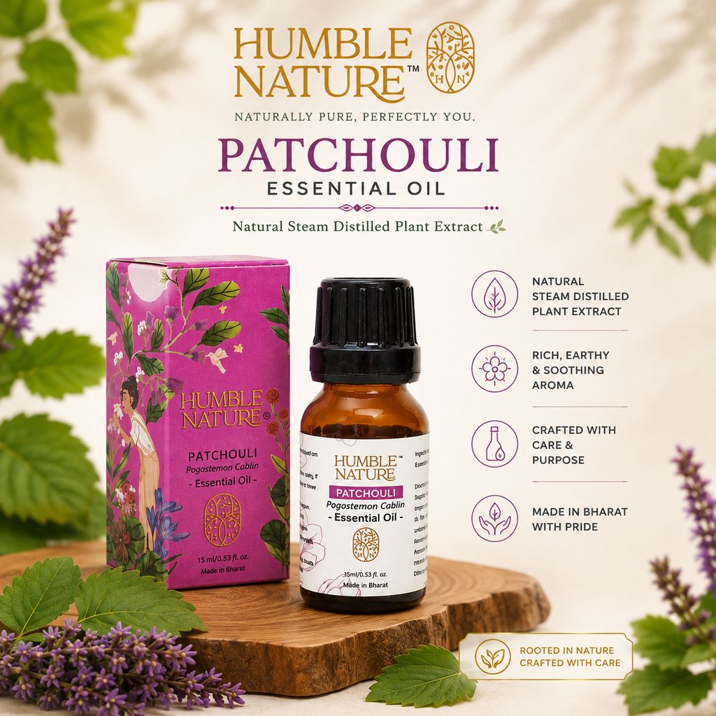 Humble Nature Patchouli Essential Oil 15ml | Natural Steam Distilled Patchouli Oil | GC-MS Tested | Aromatherapy, Diffuser, Massage & DIY Use