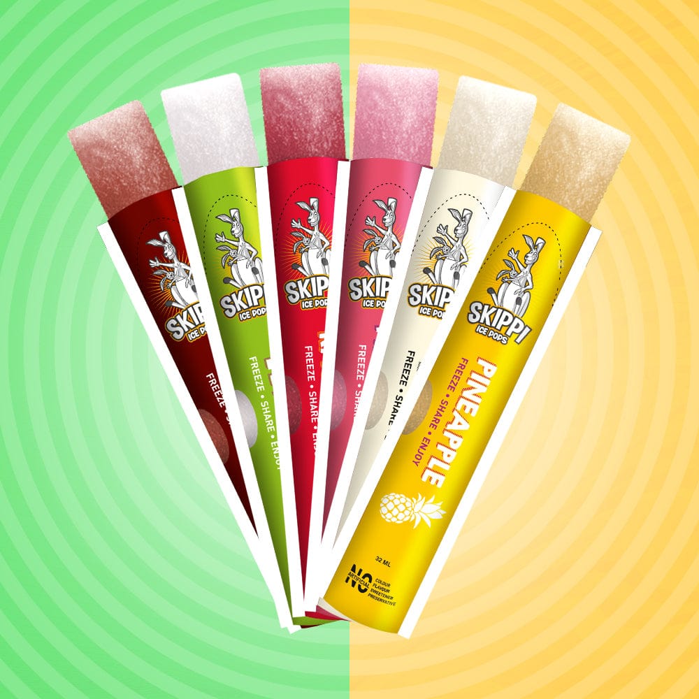 (Yellow + Green Small box )Cola,Lychee,Raspberry,Pink Guava,Lemon and Pineapple Flavor Combo of small pack of 12 +12 Skippi Ice pops of 32 ml each view 2