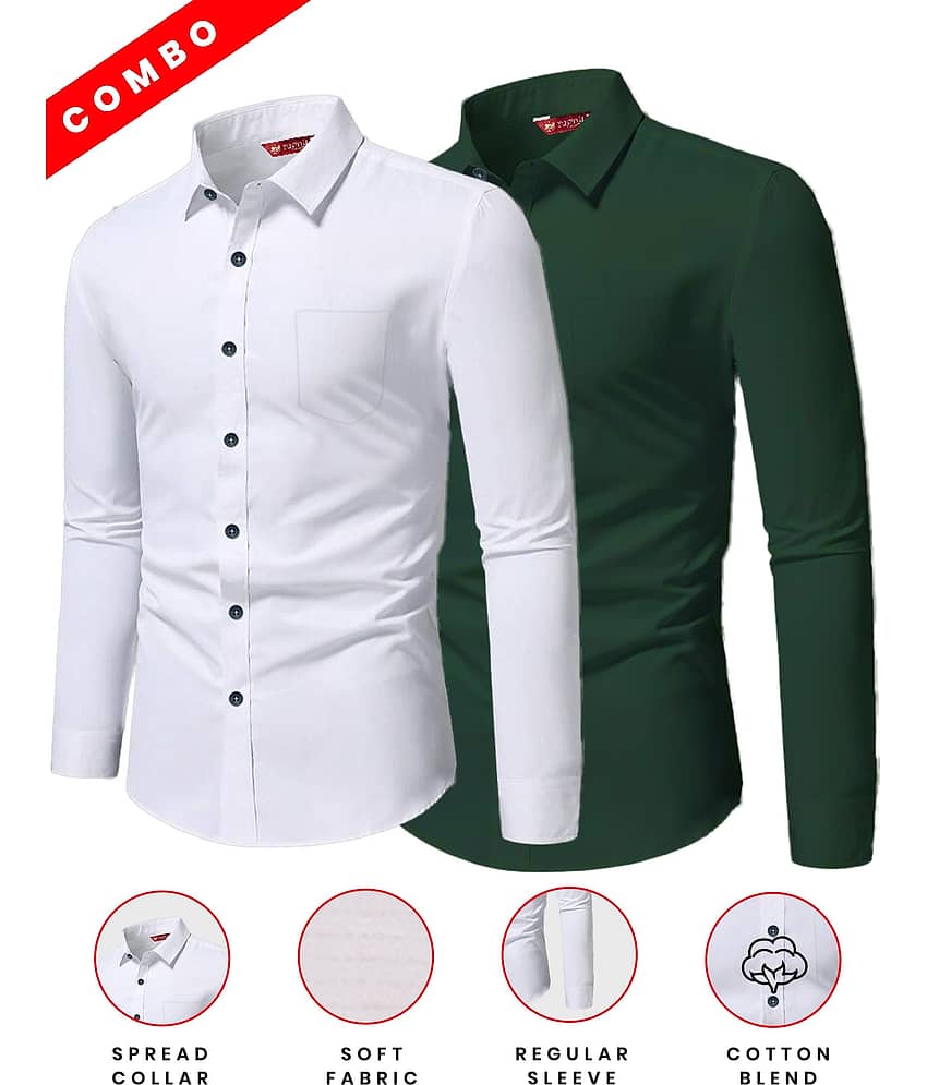 Yugnik Cotton Blend Slim Fit Full Sleeves Men's Formal Shirt - Green ( Pack of 2 ) view 2