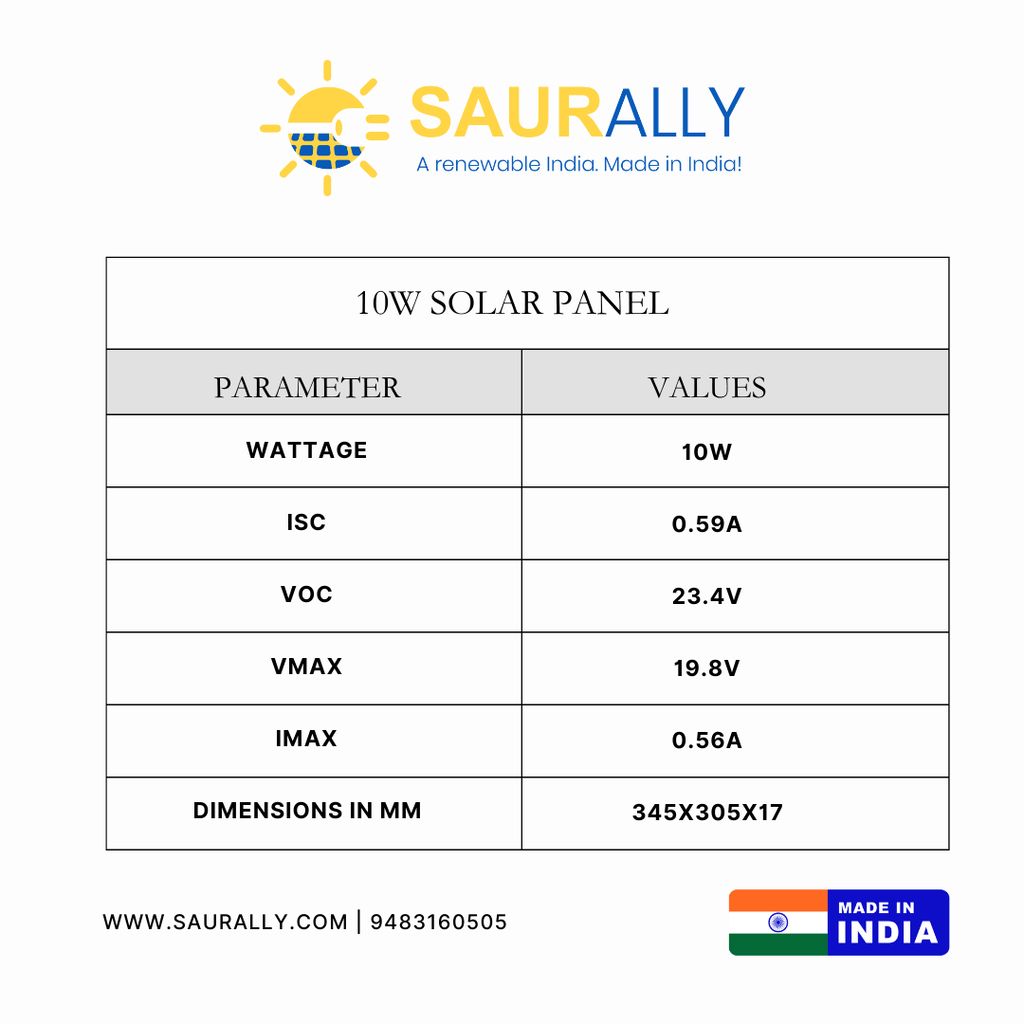 10W, 12V Saurally Solar Panel MONO PERC view 2