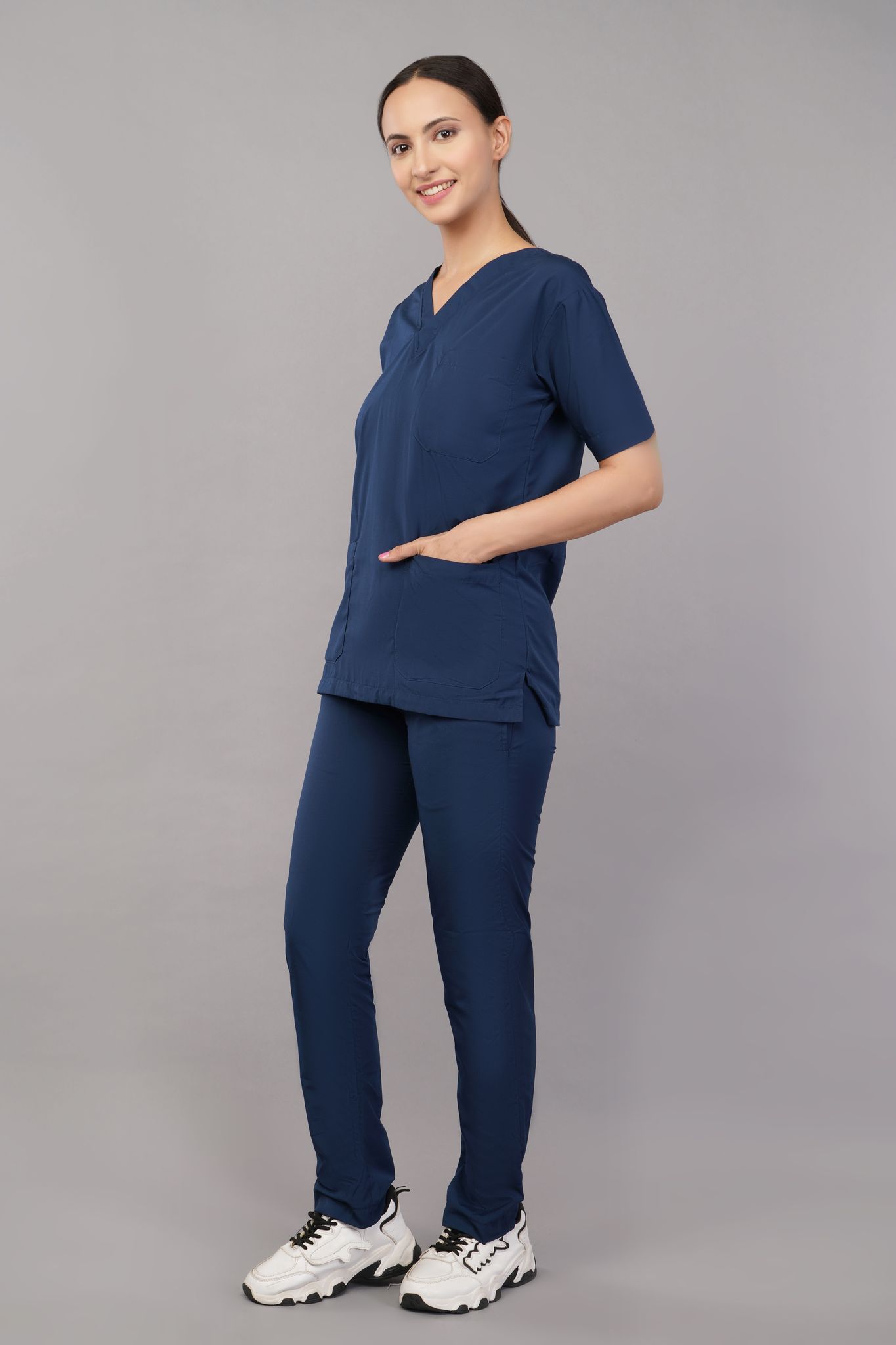 Scrub Suit | 5-Pockets Scrub | Olive Blue Color | Unisex Pattern | Set Of Upper & Bottom | Comfortable | Durable | Best Fitted For Medical Professionals view 2