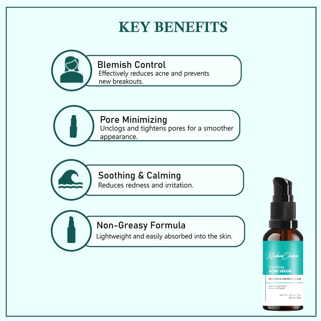 MadamCharm Clarifying Acne Serum with 2% Salicylic Acid, Niacinamide and Green Tea Extract | Maintains Natural pH balance & Oil Level | Reduces & Controls Acne | 30 ml view 2