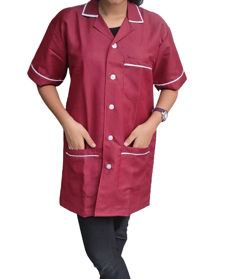 Medical Staff Apron | 3-pockets Apron | Maroon Color | Unisex Pattern | Comfortable | Durable | Best Fitted For Medical Professionals (Staff, Nursing & Lab Technicians) view 2