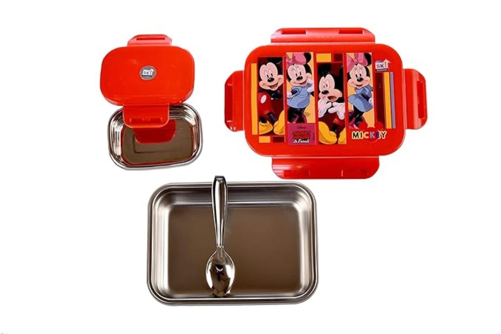 UNMEE Stainless Steel Mickey Cartoon Printed Tacos Lunch Box Container Ideal for Office|School | College|Picnic|Boys| Girls| Men| Leak Proof|Multipurpose| Gifting|Special Occasion 800ml